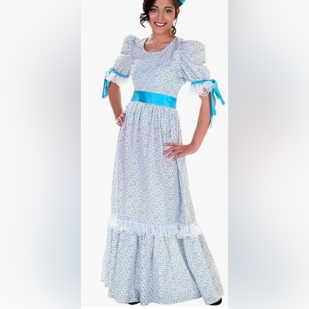 Fun Costumes Floor Length Floral Ruffle & Lace Maxi Prairie Dress SzS Granny